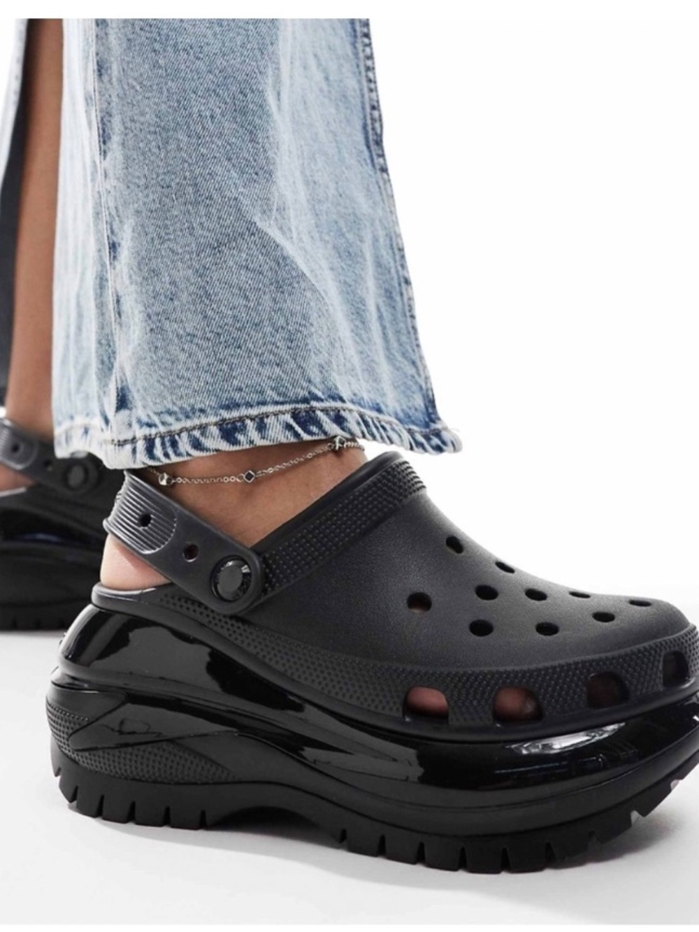CROCS Black Mega Crush Platform Clog with Adjustable Heel Strap